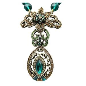 Heidi Daus “Esmeralda” Beaded Crystal Flower Drop Necklace - New in Box